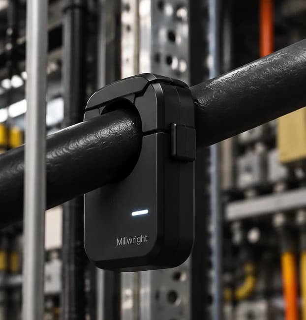 The CT sensor clamped around a cable in an electrical cabinet.